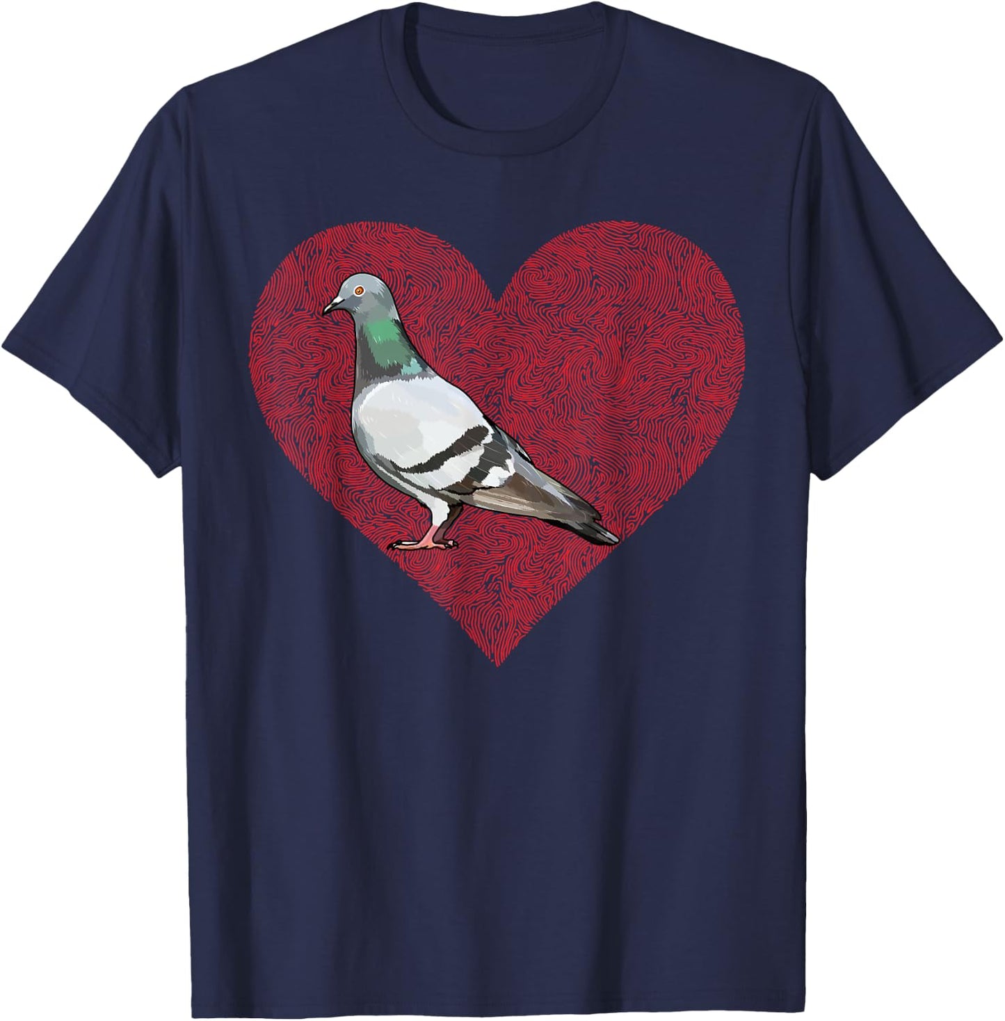 Pigeon Valentines Day Bird Love Fingerprint T-Shirt - T-Shirt | Navy