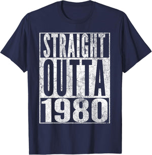 Straight Outta 1980 45th Birthday Gift Shirt 45 Years Old T-Shirt - T-Shirt | Navy