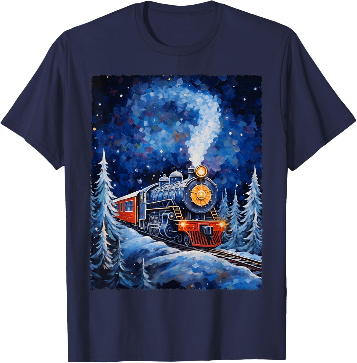 Steam Locomotive Van Gogh Style T-Shirt - T-Shirt | Navy