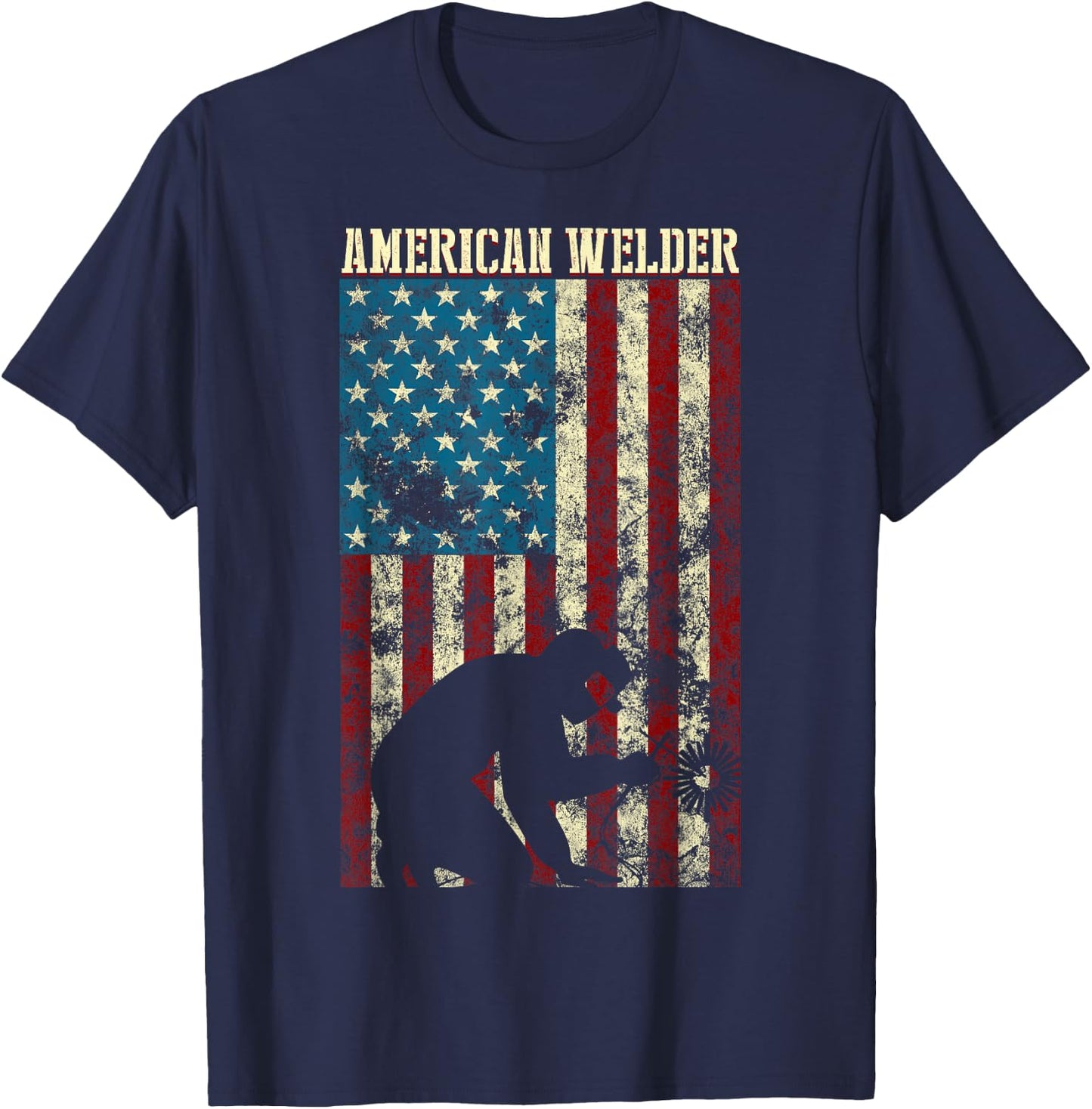 Welding Patriotic Distressed USA American Flag gift Welder T-Shirt - T-Shirt | Navy