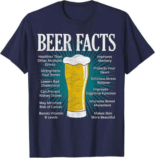 Beer Facts - Funny Beer Lover Gift T-Shirt - T-Shirt | Navy