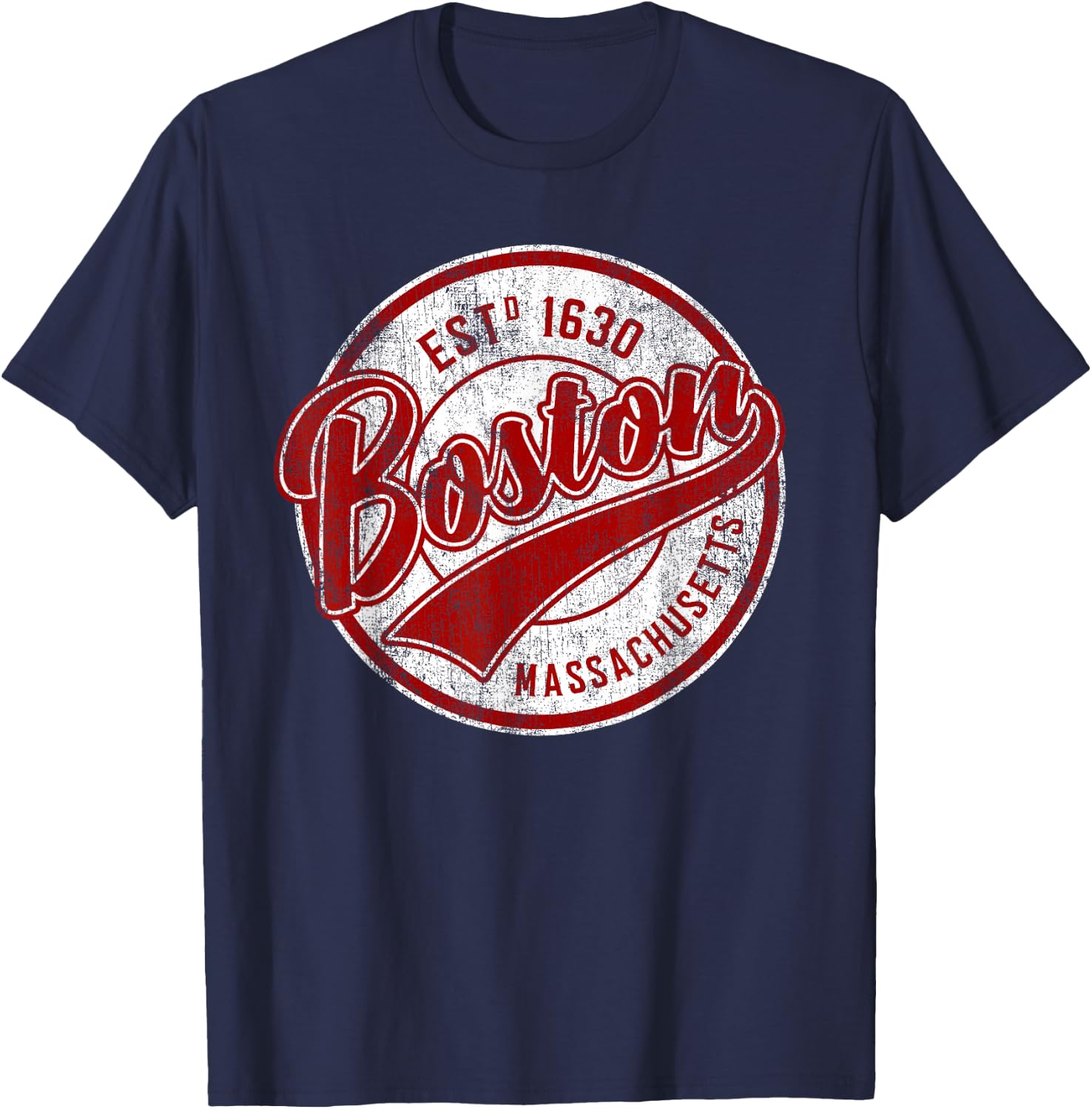 Distressed Vintage Boston Massachusetts Sports Gift T-Shirt - T-Shirt | Navy