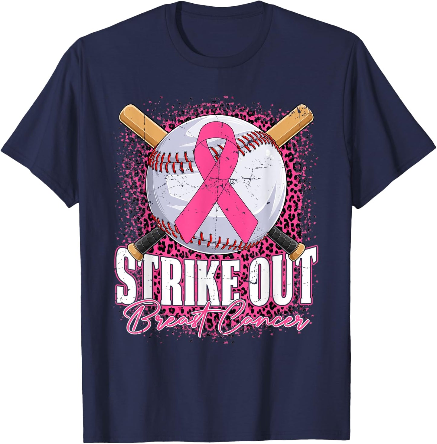 Strike Out Breast Cancer Baseball Ball & Pink Ribbon Women T-Shirt - T-Shirt | Navy