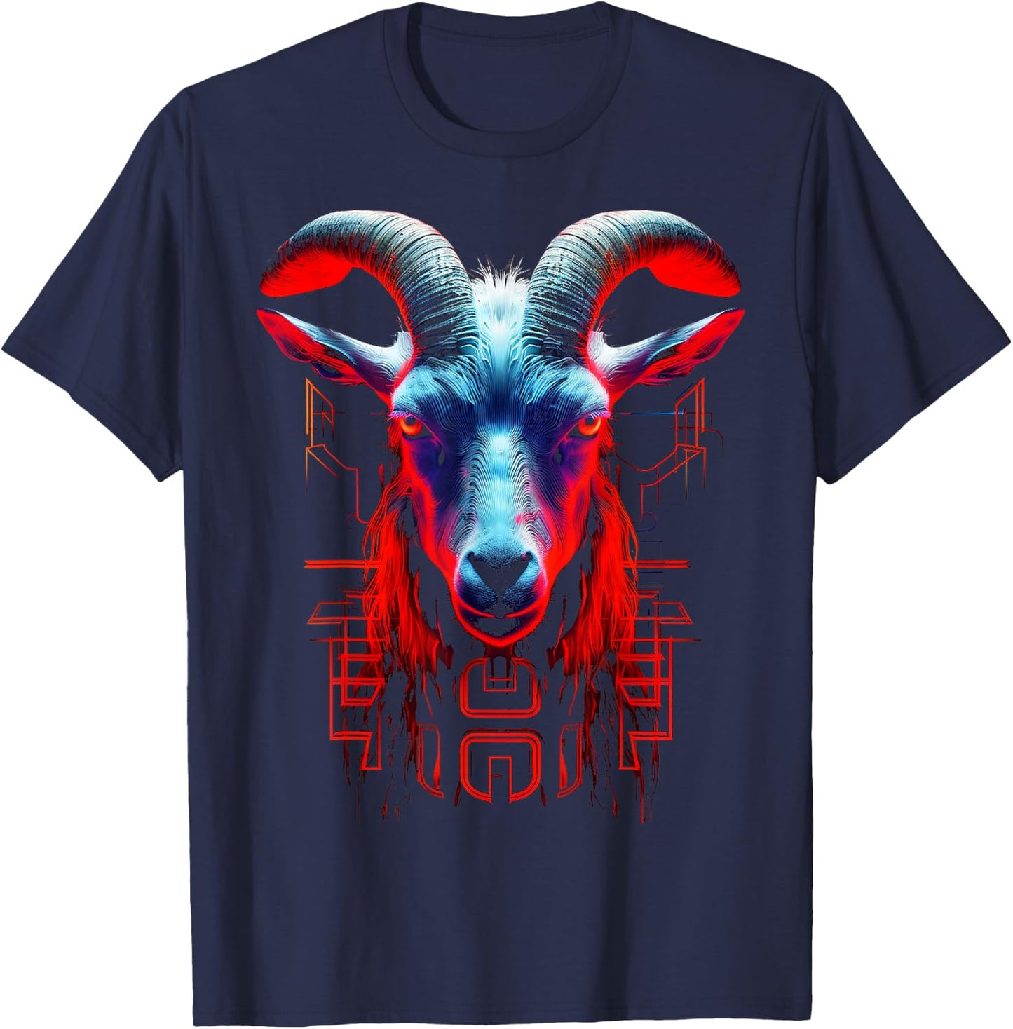 Goat Geometric Text Art Animal Graphic Motif Goat T-Shirt - T-Shirt | Navy