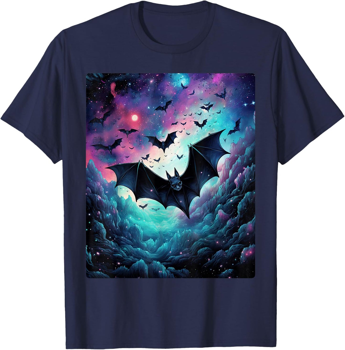 Gothic Bat Spooky Bats Pattern Moon Night T-Shirt - T-Shirt | Navy