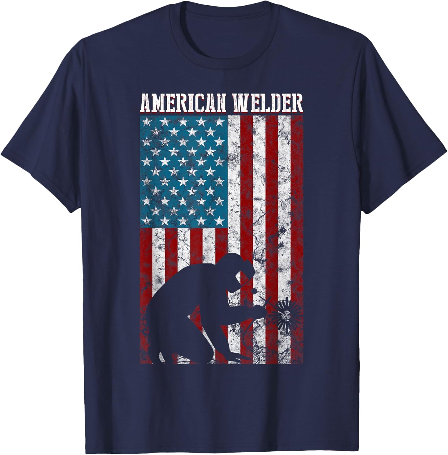 Welding Vintage Distressed American Flag Patriotic Welder T-Shirt - T-Shirt | Navy
