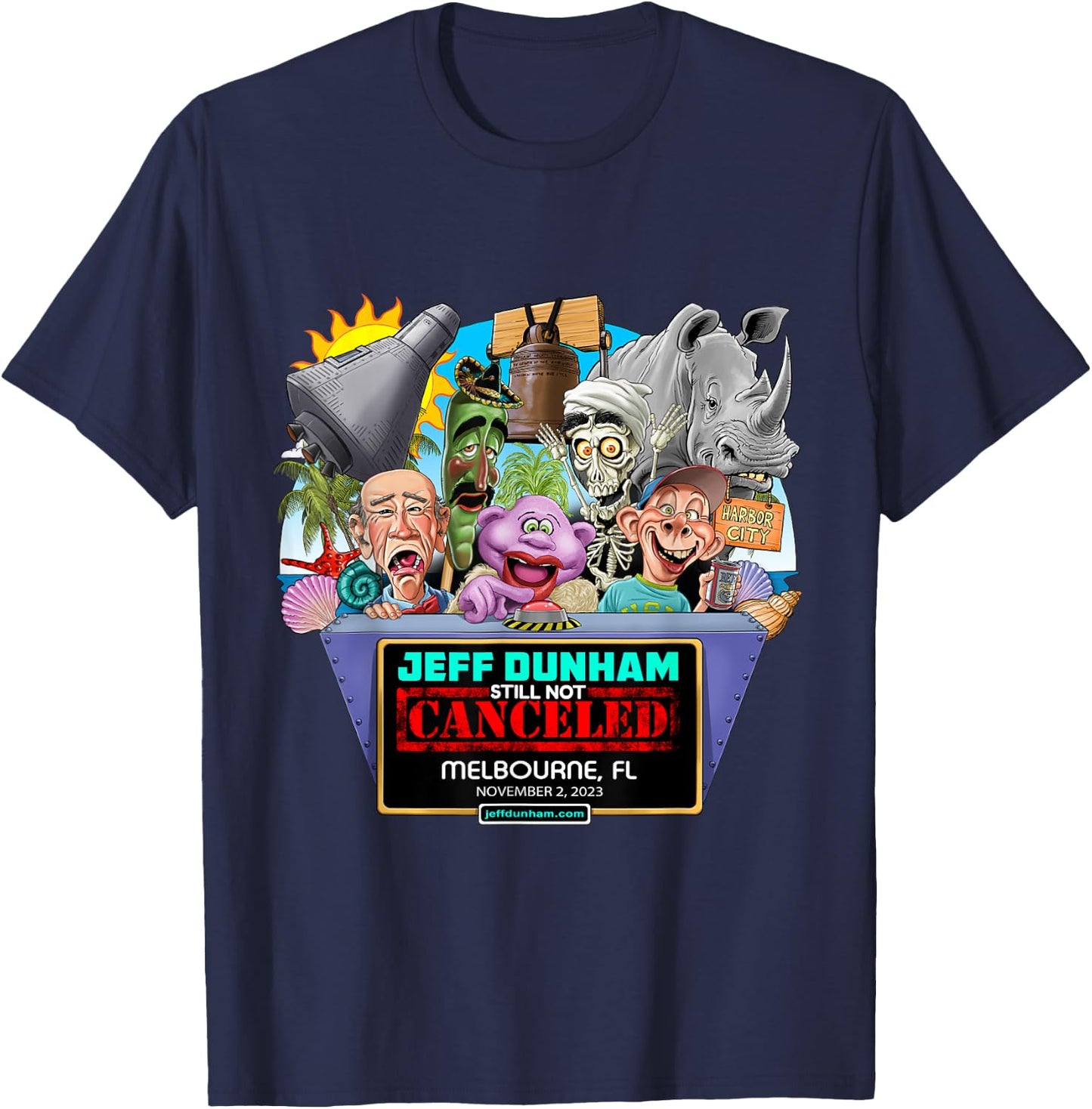 Jeff Dunham Melbourne, FL (2023) T-Shirt - T-Shirt | Navy