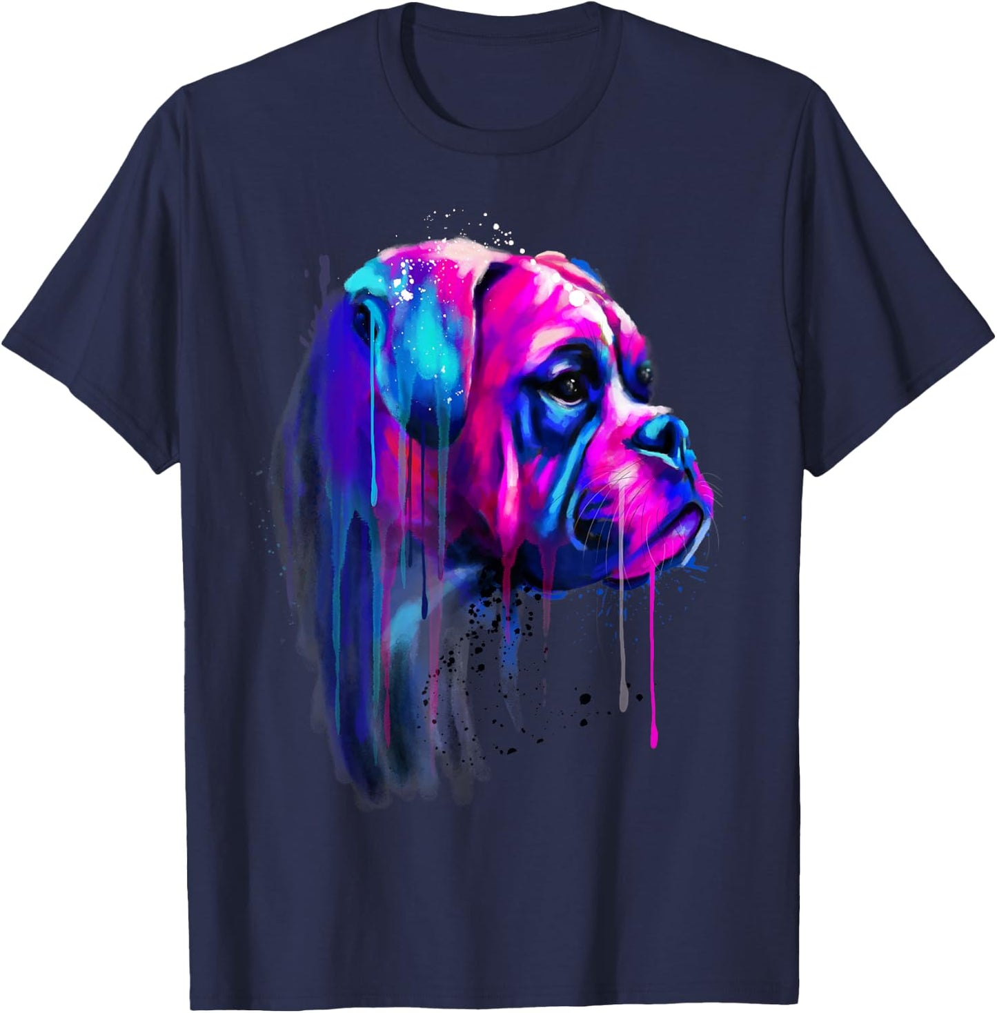 Colorful Boxer Dog Art Watercolor T-Shirt - T-Shirt | Navy
