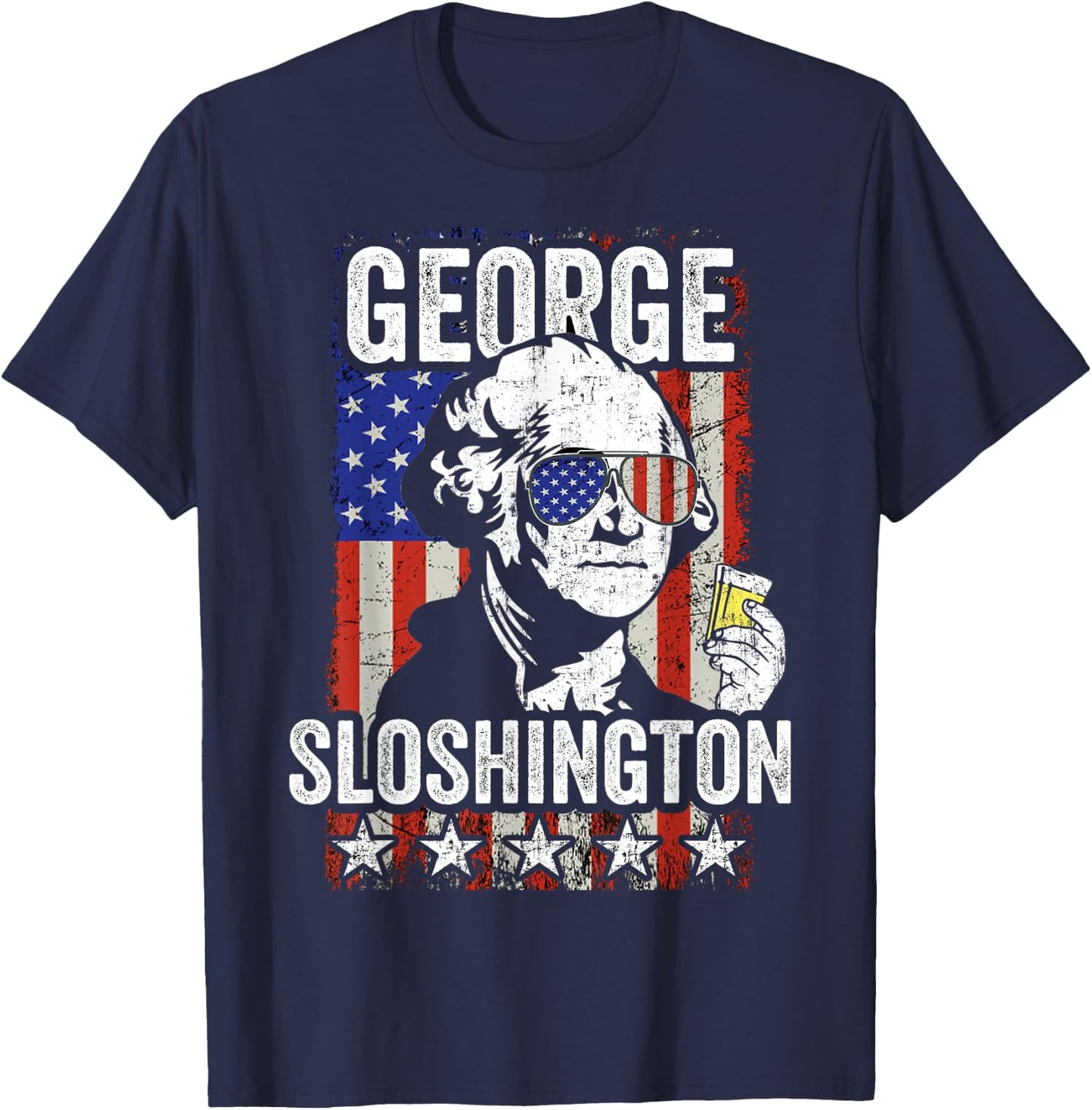 George Sloshington Funny George Washington USA Flag Drinking T-Shirt - T-Shirt | Navy
