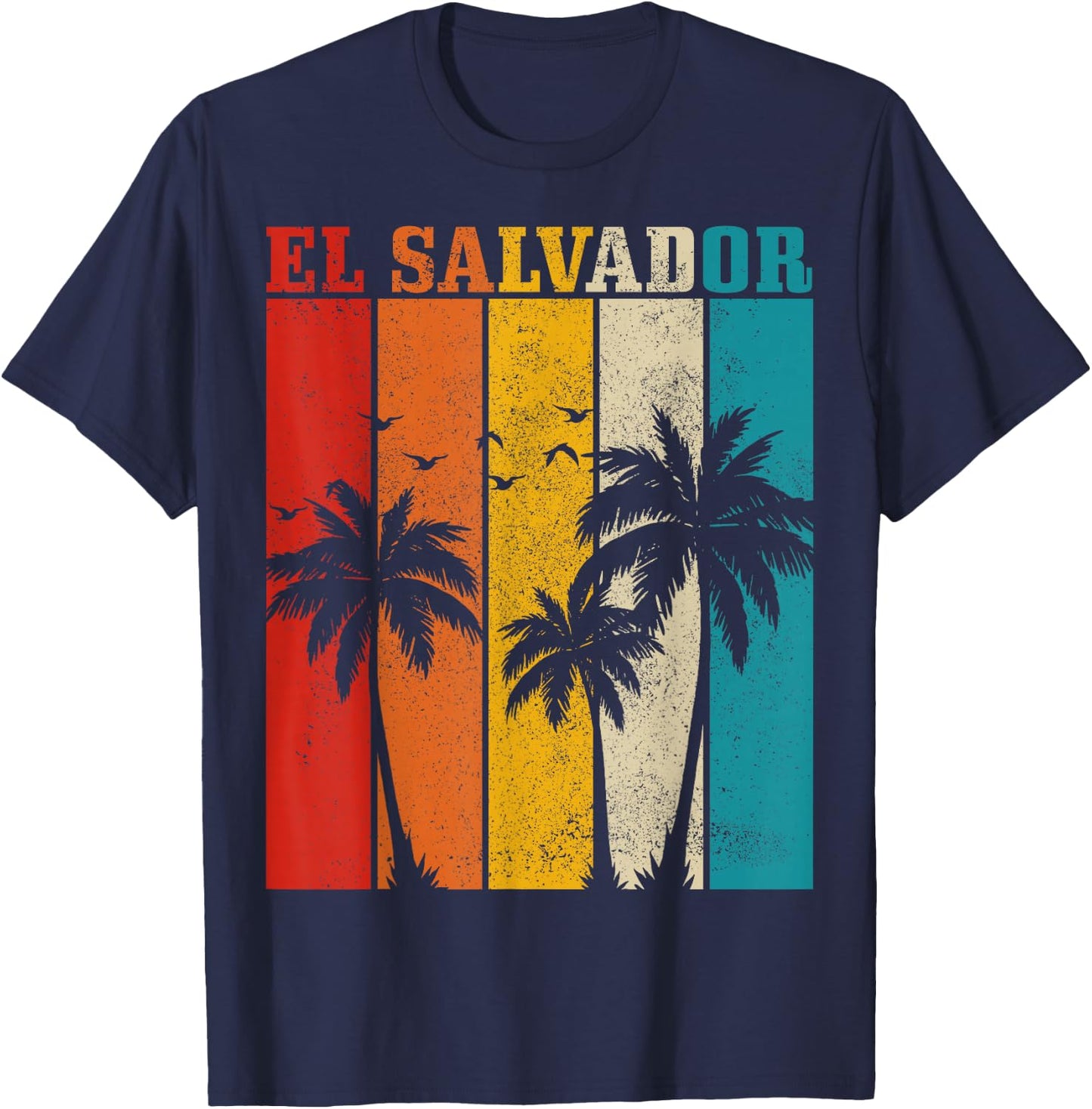 El Salvador Vintage Palm Trees Surfer Salvadoran Souvenir T-Shirt - T-Shirt | Navy