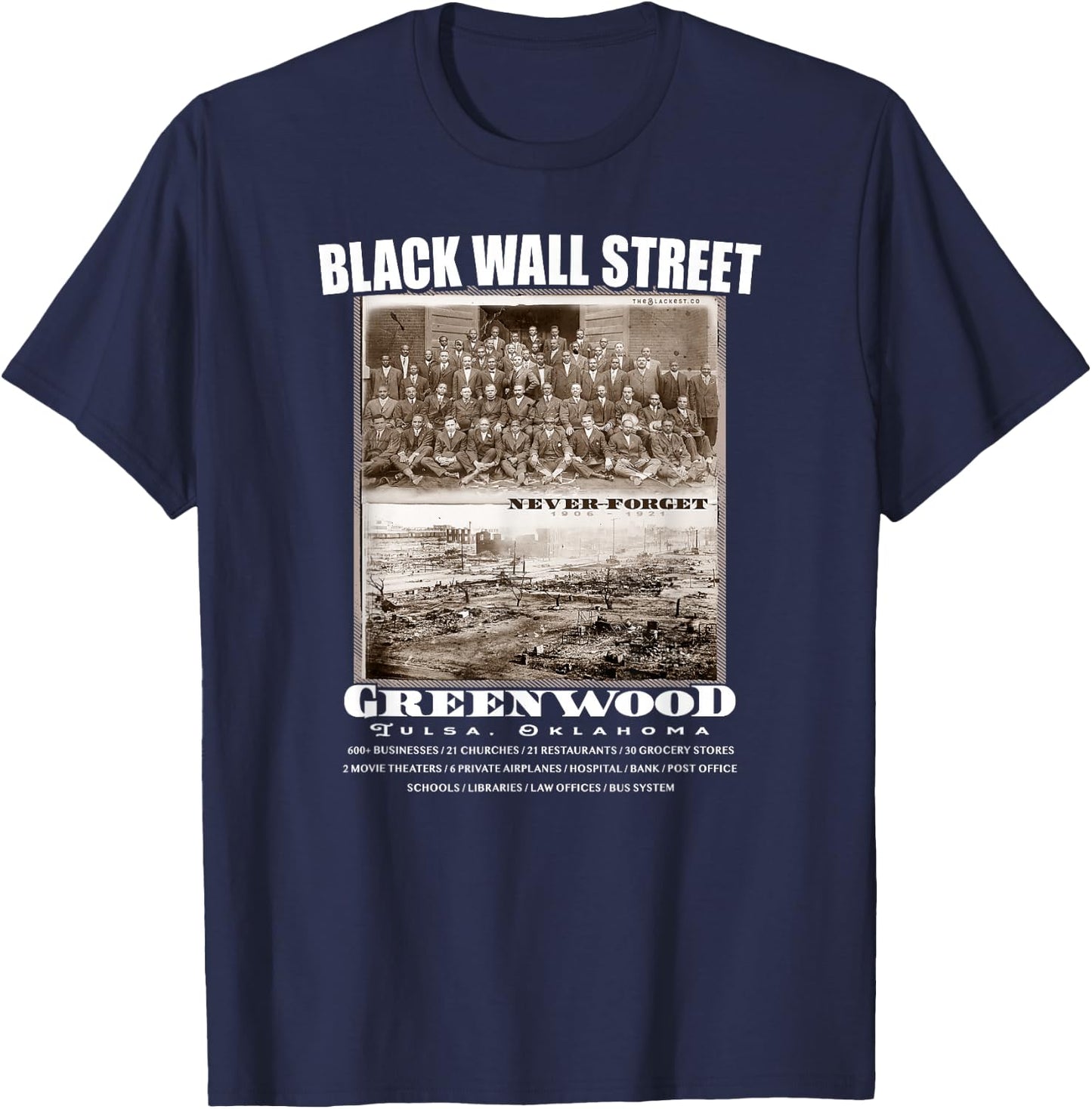Black Wall Street - Vintage History Before And After Photos T-Shirt - T-Shirt | Navy