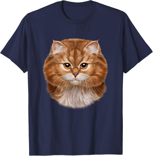 Fluffy Orange Cat Face T-Shirt - T-Shirt | Navy