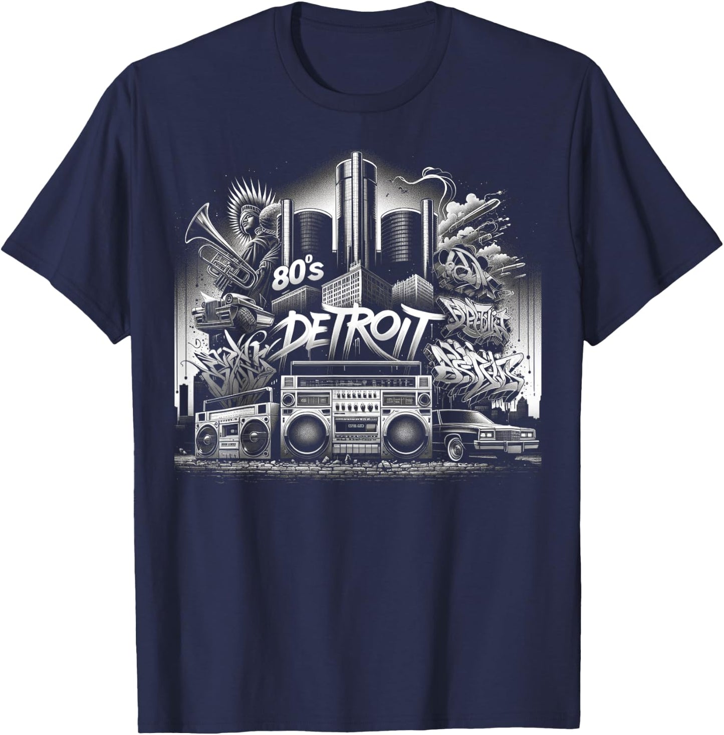 Detroit Hip Hop | Men Women XS - 6XL | Graphic T-Shirt - T-Shirt | Navy