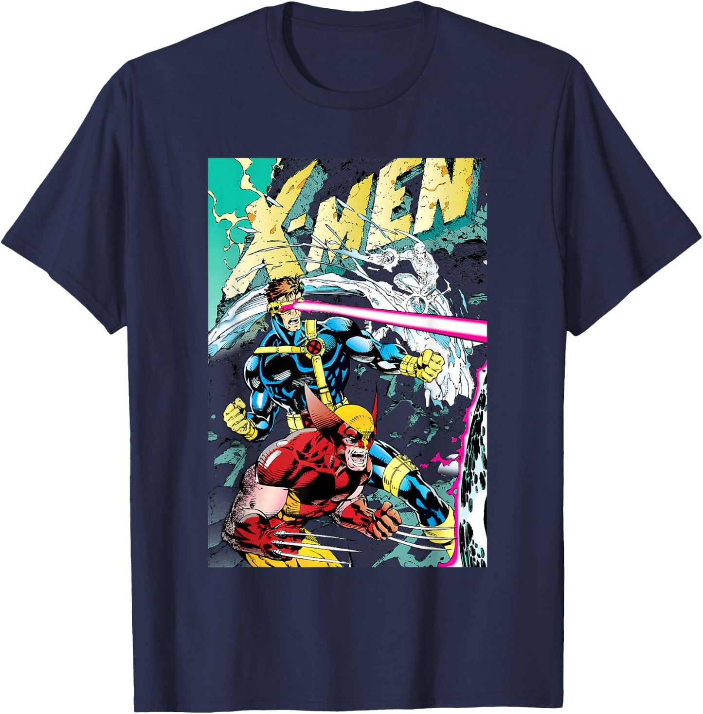 Marvel X-Men Wolverine & Cyclops Fighting Side by Side V2 T-Shirt - T-Shirt | Navy