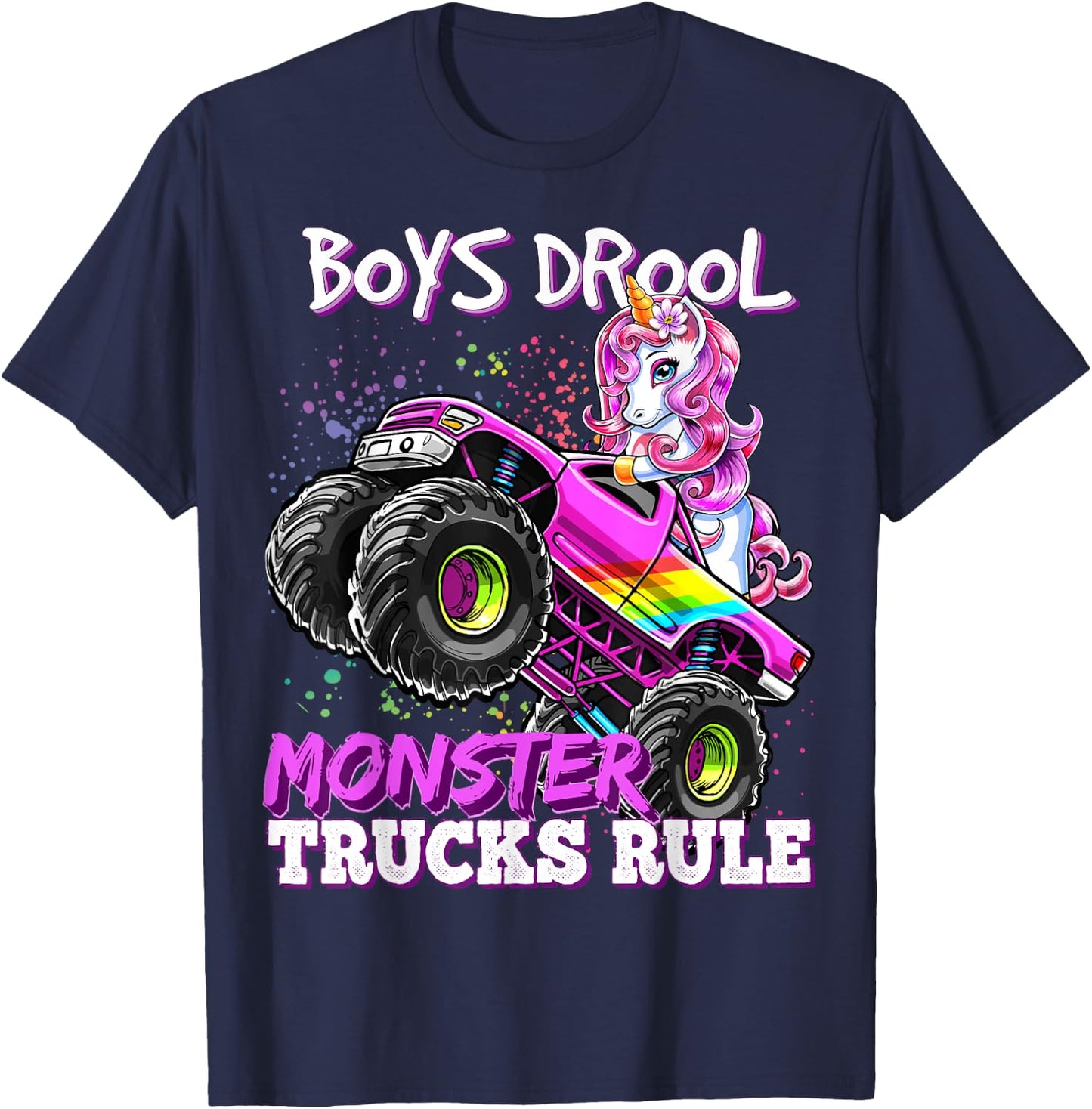 Boys Drool Monster Trucks Rule Unicorn Monster Truck Girl T-Shirt - T-Shirt | Navy