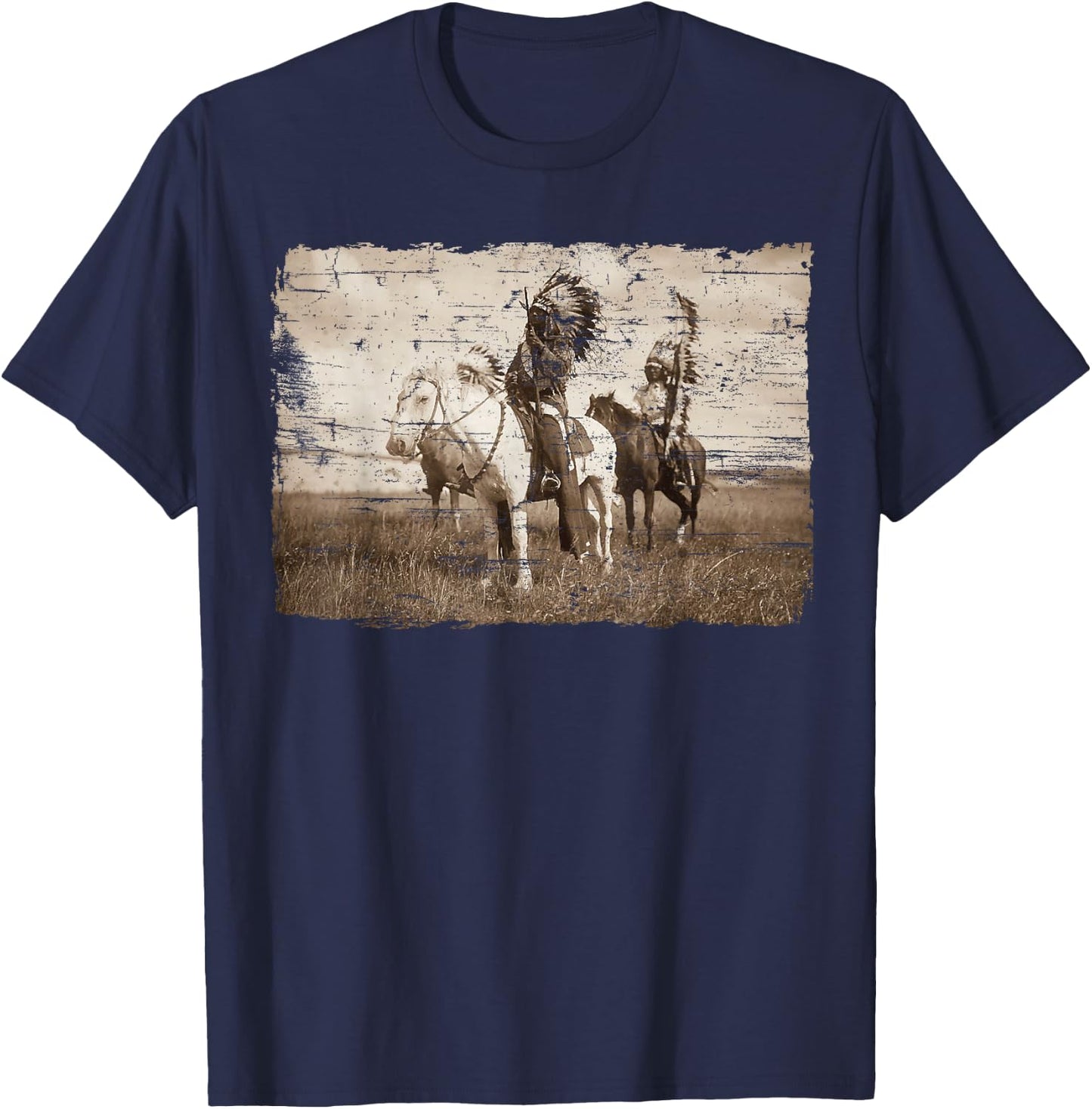 Native American Chief Head Indians Warbonnets Headdress T-Shirt - T-Shirt | Navy