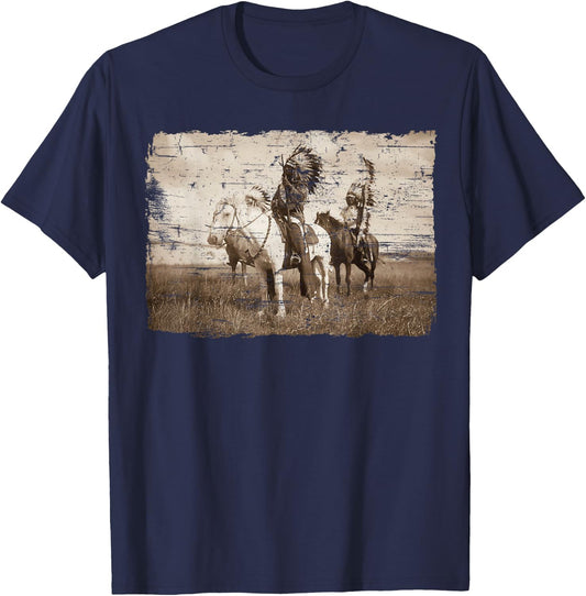 Native American Chief Head Indians Warbonnets Headdress T-Shirt - T-Shirt | Navy
