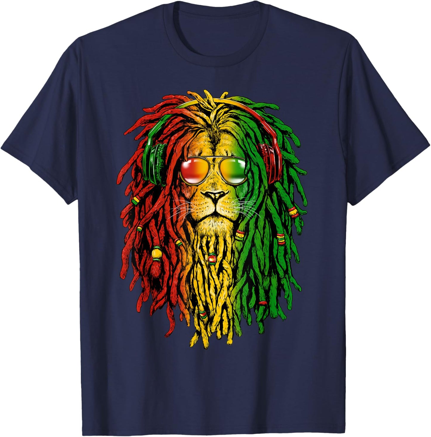 Rasta Reggae Lion Sunglasses Art Gift Rastafari T-Shirt - T-Shirt | Navy