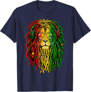 Rasta Reggae Lion Sunglasses Art Gift Rastafari T-Shirt - T-Shirt | Navy