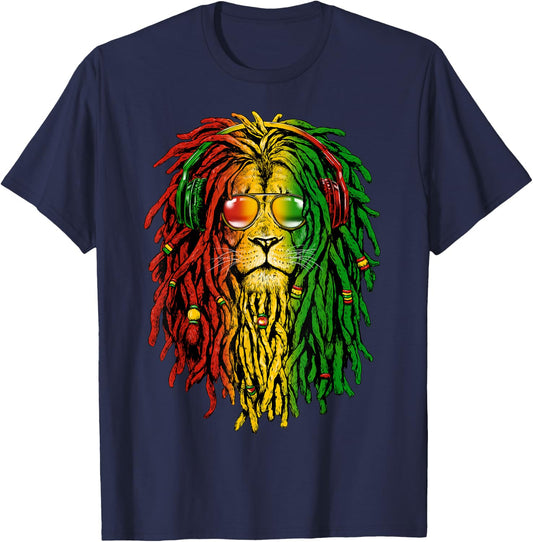 Rasta Reggae Lion Sunglasses Art Gift Rastafari T-Shirt - T-Shirt | Navy