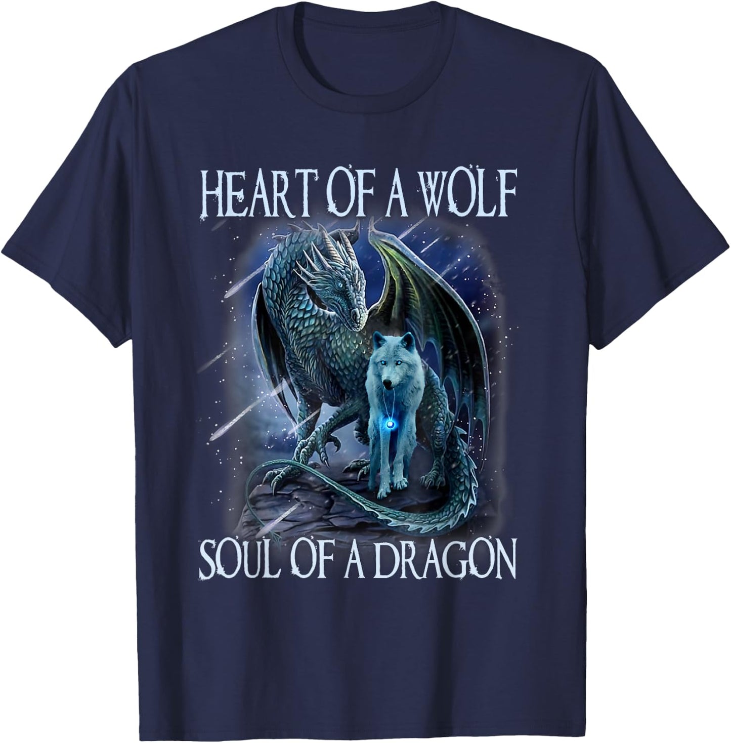 Heart of Wolf Soul of A Dragon - Cool Dragon - Wolf Warrior T-Shirt - T-Shirt | Navy
