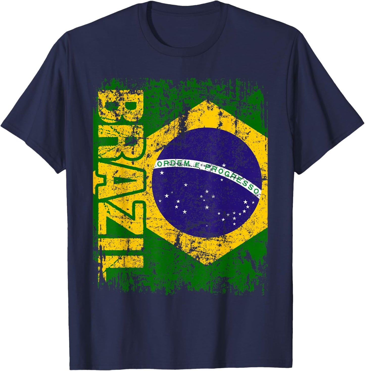 Brazil Brasil Flag Vintage Distressed Brazil T-Shirt - T-Shirt | Navy