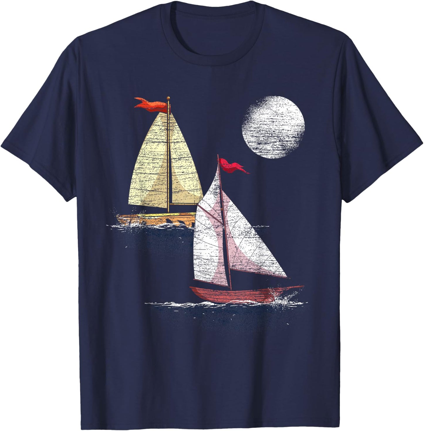 Full Moon Sailing Ship Hobby Sailing Boat Captain Sailing T-Shirt - T-Shirt | Navy