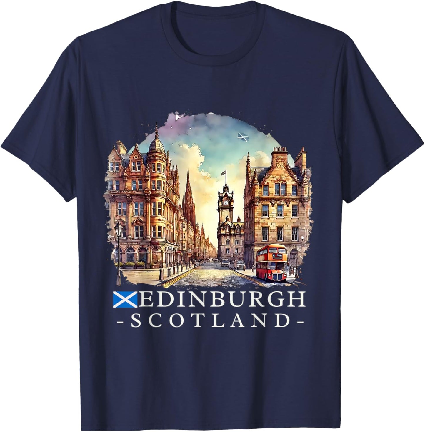Edinburgh Scotland Scottish Map and Flag Travel Souvenir T-Shirt - T-Shirt | Navy