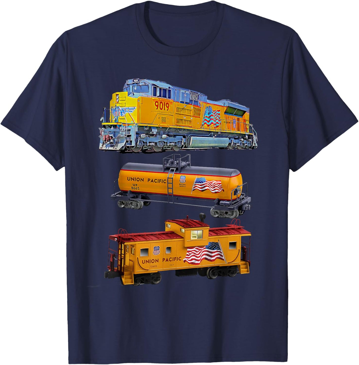 Freight Train Engine Tanker Caboose Small T-Shirt - T-Shirt | Navy
