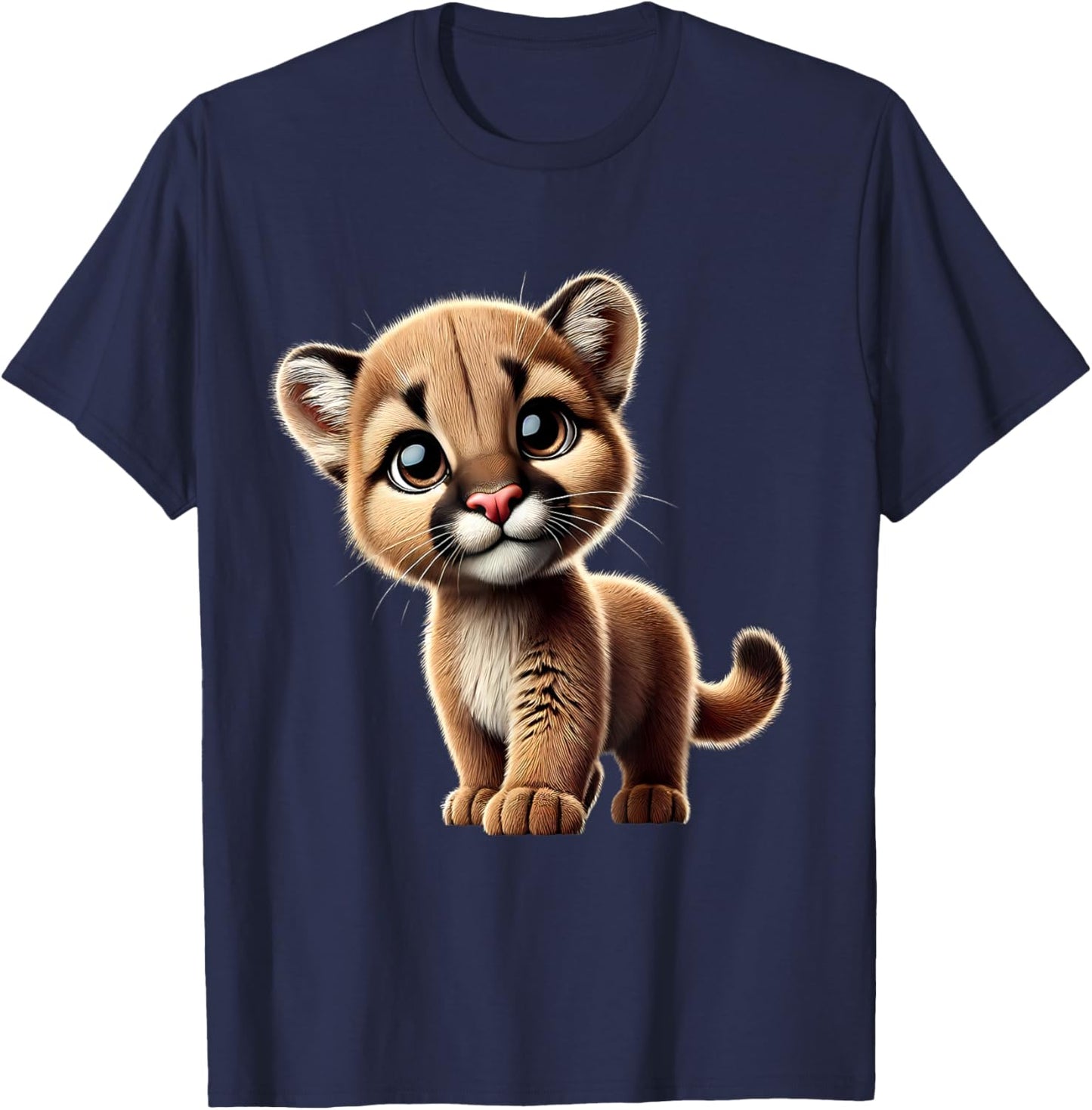 Cute Cougar Cub Adorable Wildlife Art T-Shirt - T-Shirt | Navy