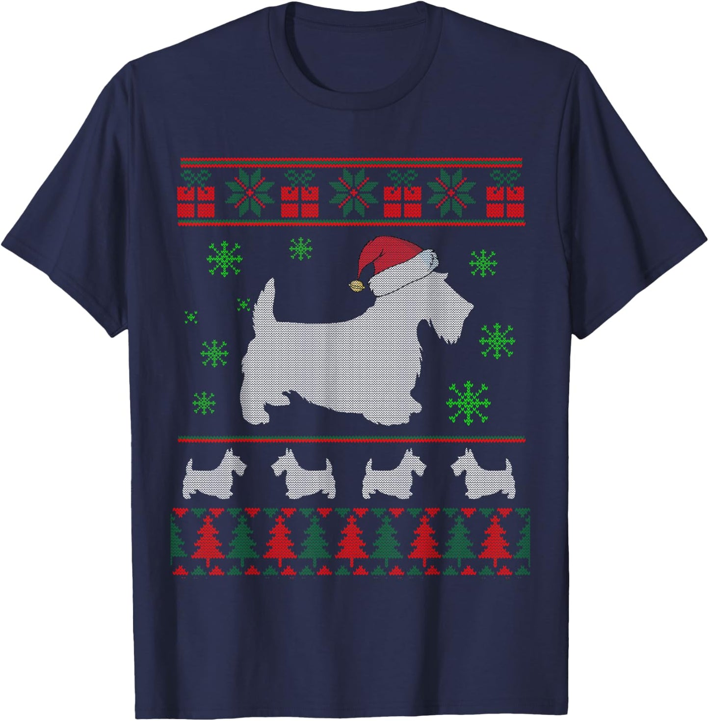 Scottie Dog Ugly Christmas Sweater Gift Dog Lovers T-Shirt - T-Shirt | Navy