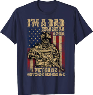 4th of July | USA Flag | I'm a Dad Grandpa and a Veteran T-Shirt - T-Shirt | Navy