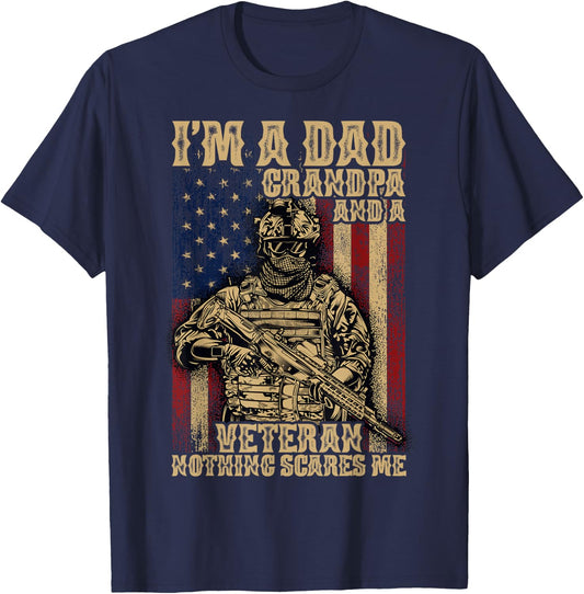 4th of July | USA Flag | I'm a Dad Grandpa and a Veteran T-Shirt - T-Shirt | Navy