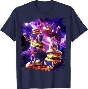 Galaxy Laser Cat On Burger - Space Cheeseburger Cats T-Shirt - T-Shirt | Navy