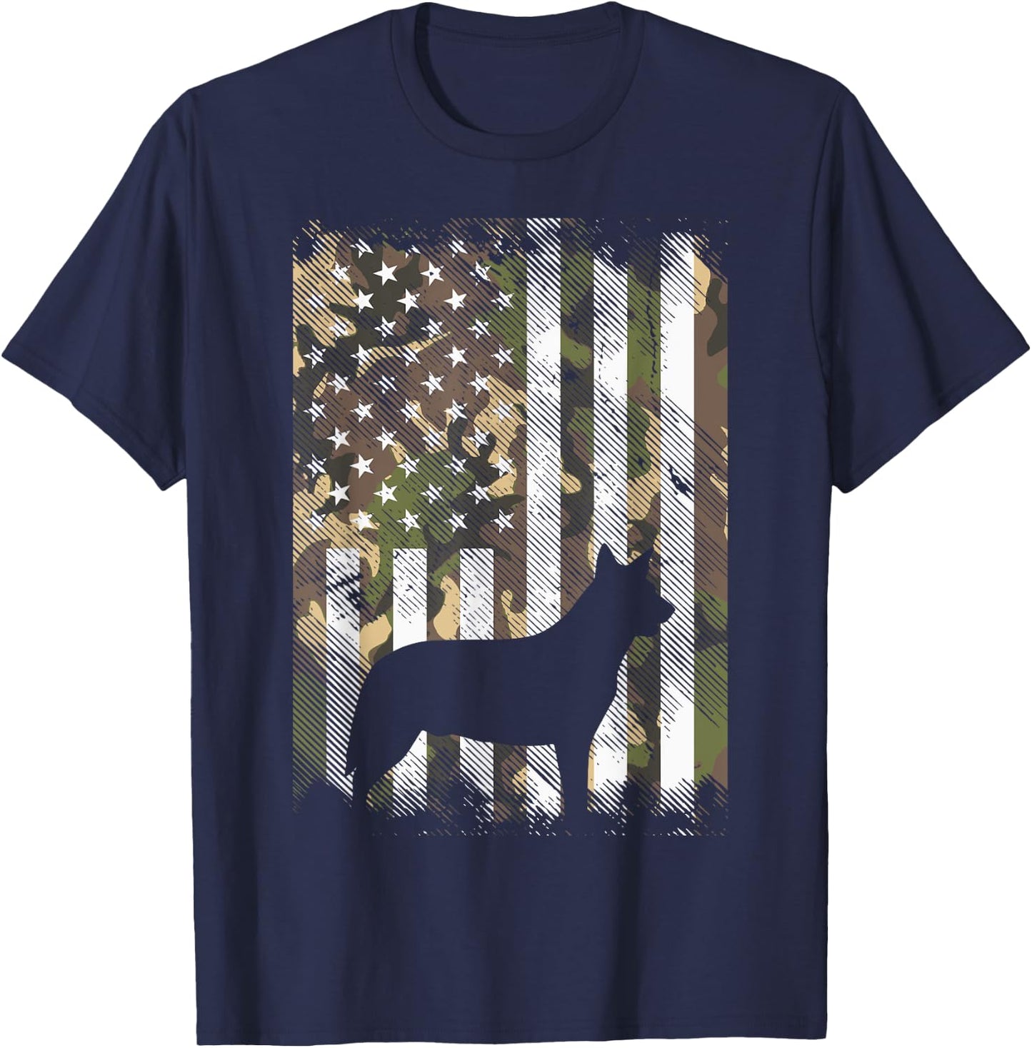 Camo US American Flag Heeler Animal Cattle Dog Patriot Gift T-Shirt - T-Shirt | Navy
