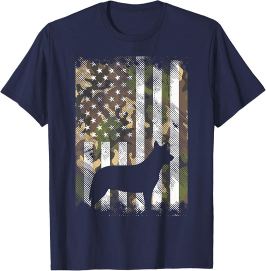 Camo US American Flag Heeler Animal Cattle Dog Patriot Gift T-Shirt - T-Shirt | Navy