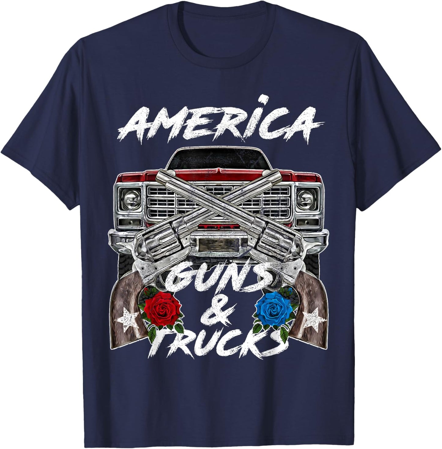 America Guns Trucks Patriot Squarebody Square Body Truck USA T-Shirt - T-Shirt | Navy