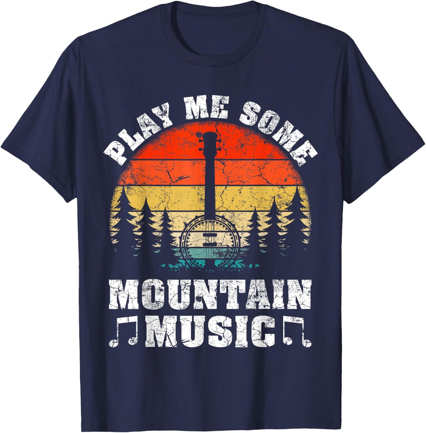 Vintage Play Me Some Mountain Music Mandolin T-Shirt - T-Shirt | Navy