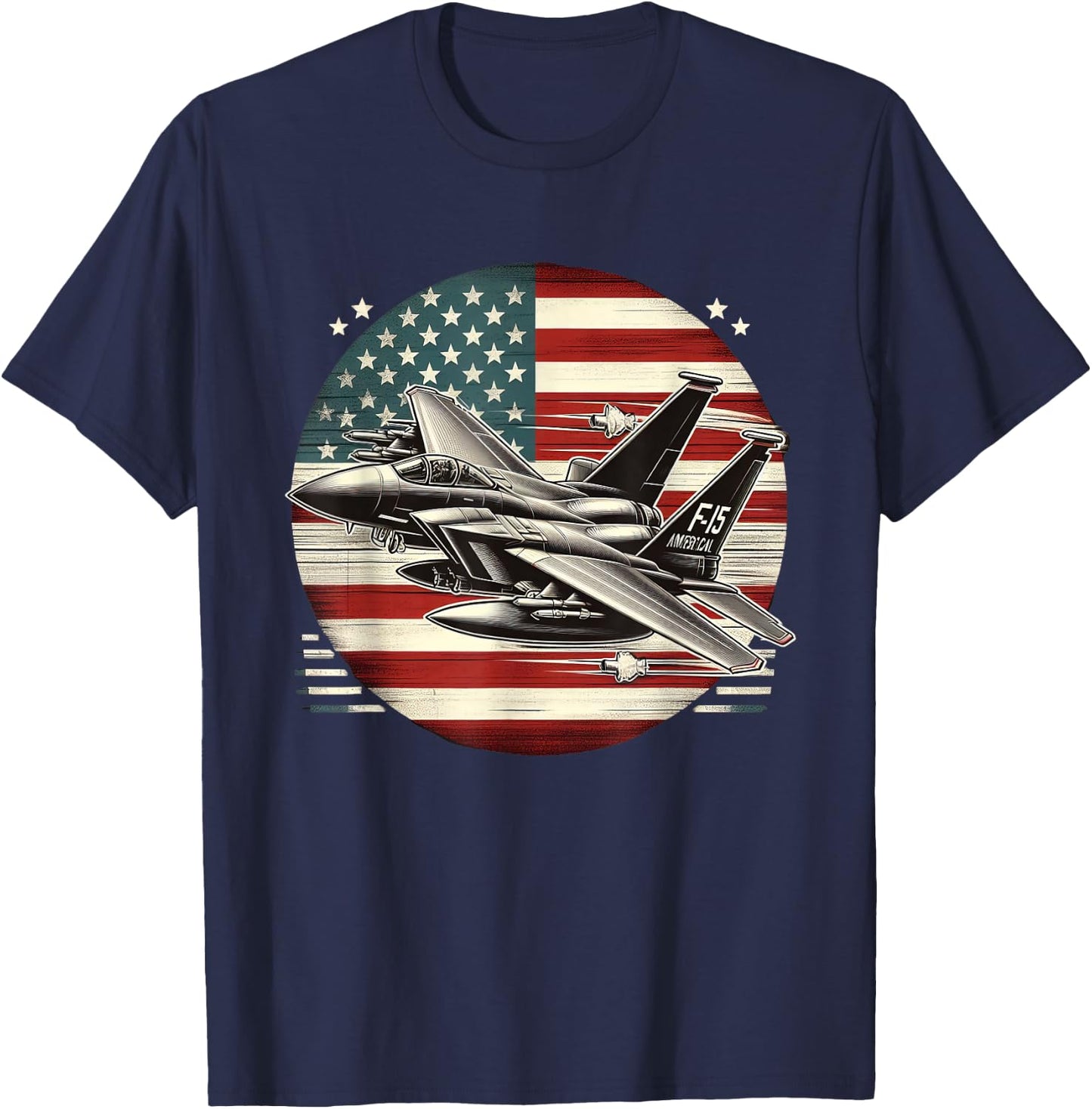 F15 Fighter Jet US Flag T-Shirt - T-Shirt | Navy