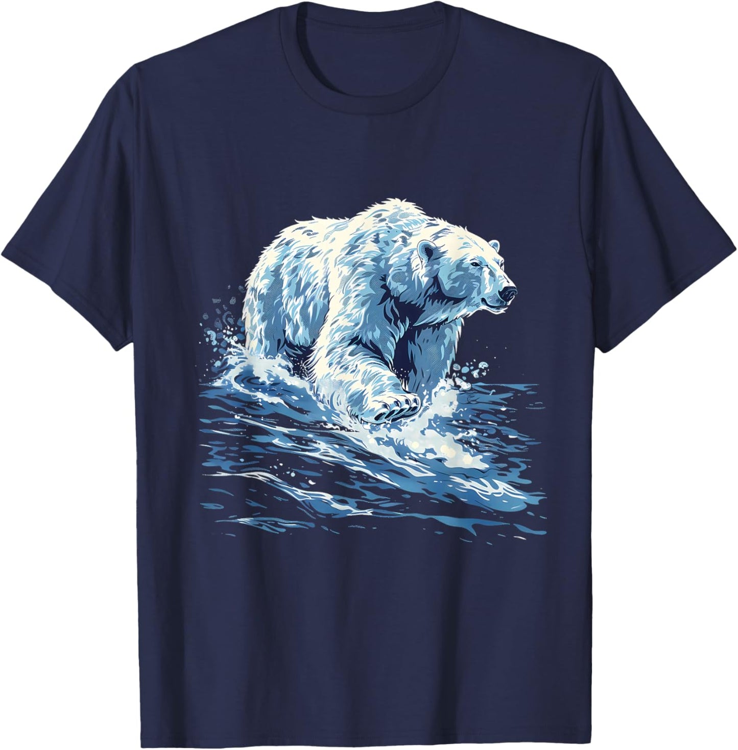 Polar Bear Ocean Sea Polar Bear Motif Marine Mammal Artwork T-Shirt - T-Shirt | Navy