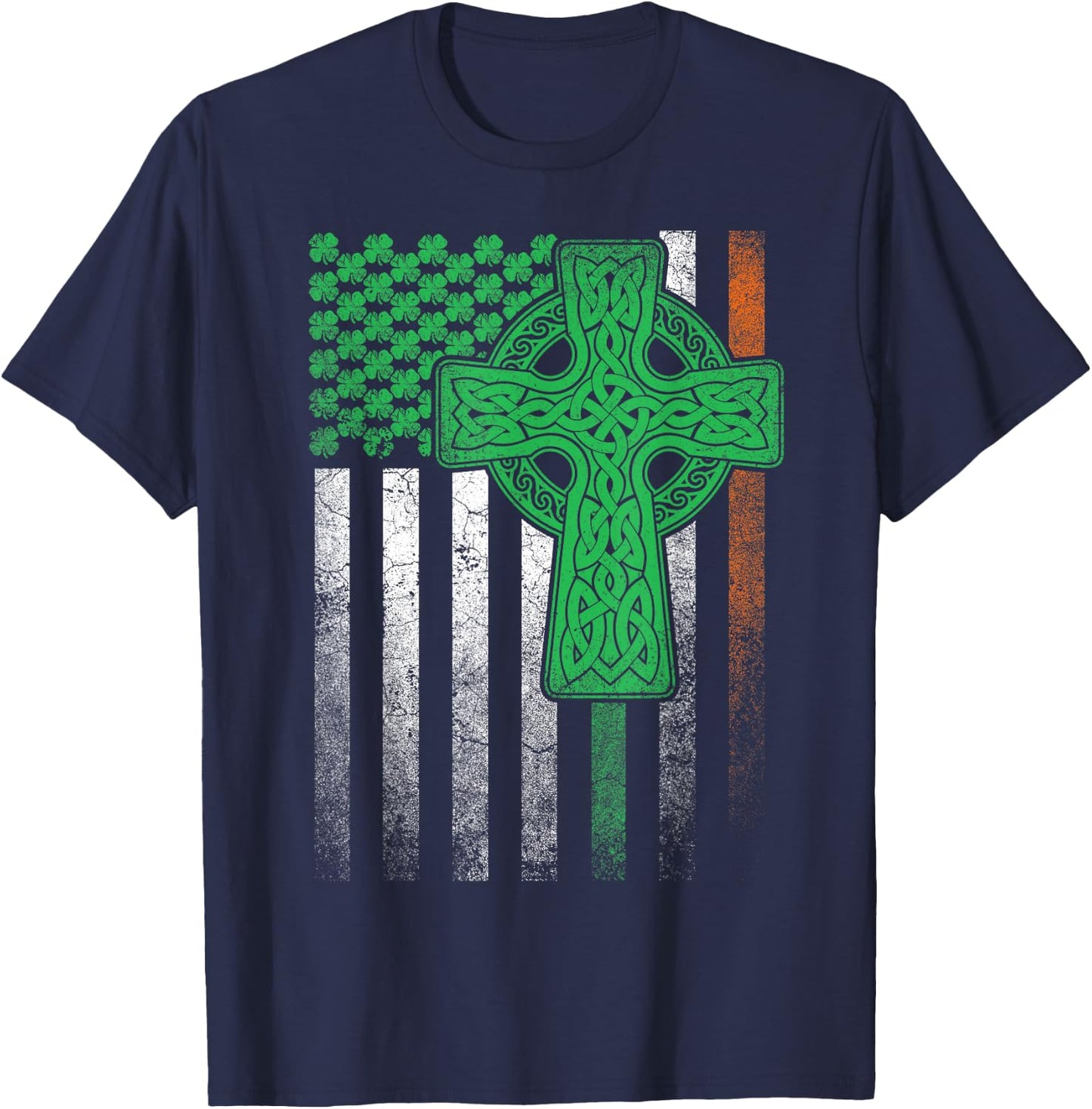 Irish American Flag Ireland Flag ST PATRICKS DAY Gift Cross T-Shirt - T-Shirt | Navy