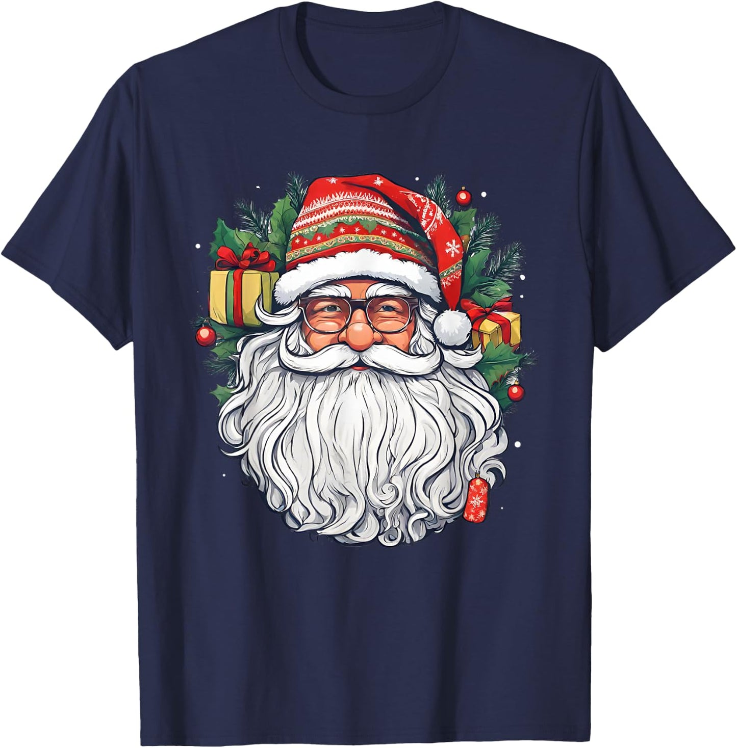 Santa Face Retro Sunglasses Christmas Xmas Men Women Kids T-Shirt - T-Shirt | Navy