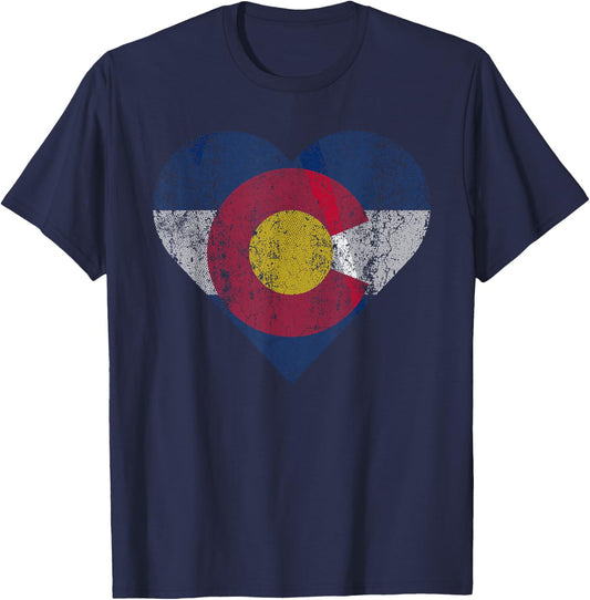 Colorado Flag Heart Distressed Vintage Wife Mom Women T-Shirt - T-Shirt | Navy