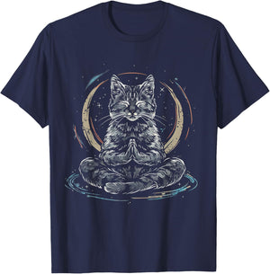 Meditation Cat Yoga Spiritual Hindu Buddhist Zen Buddha T-Shirt - T-Shirt | Navy