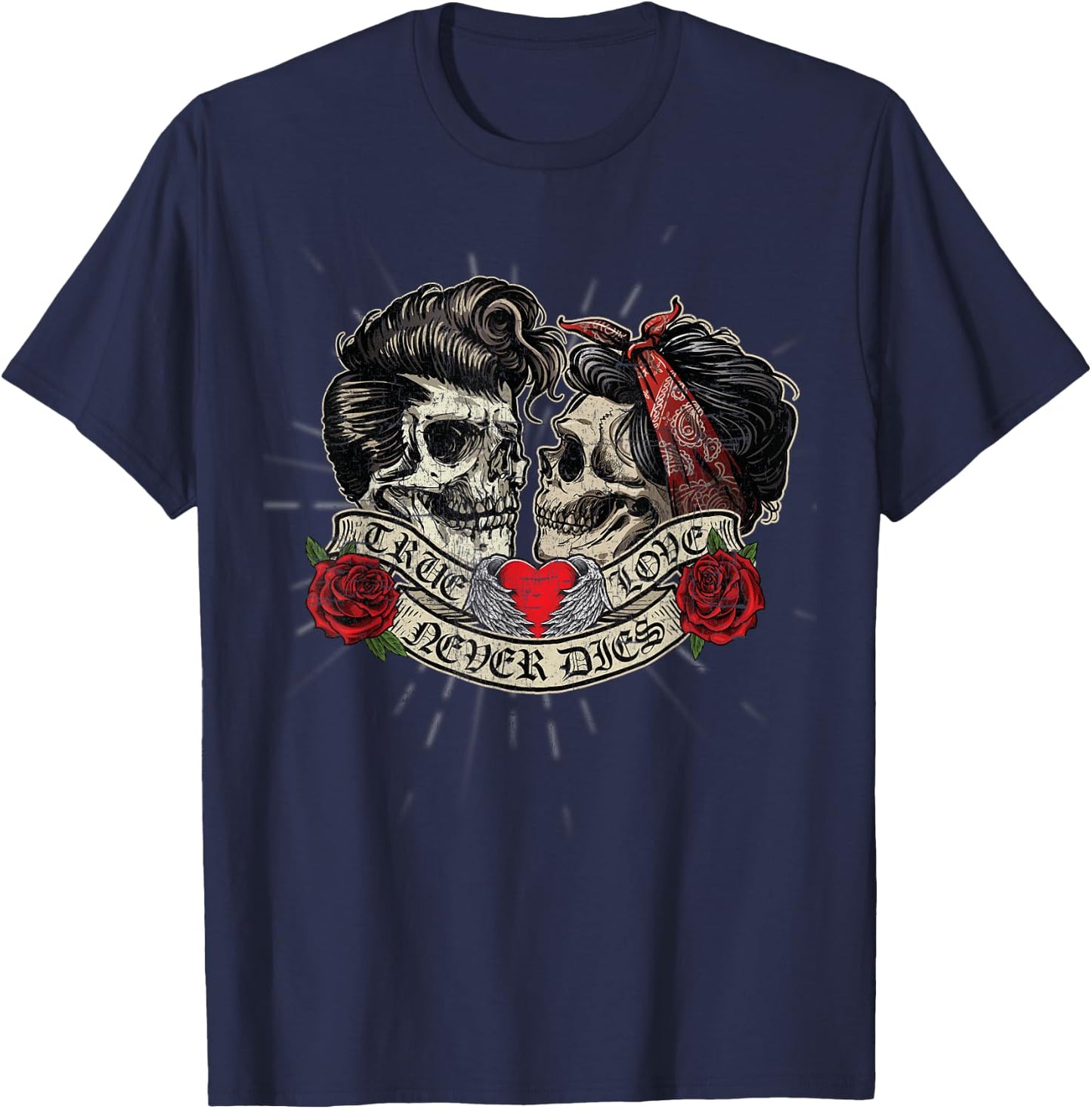 Vintage Retro True Love Never Dies Tattoo Rockabilly Small T-Shirt - T-Shirt | Navy