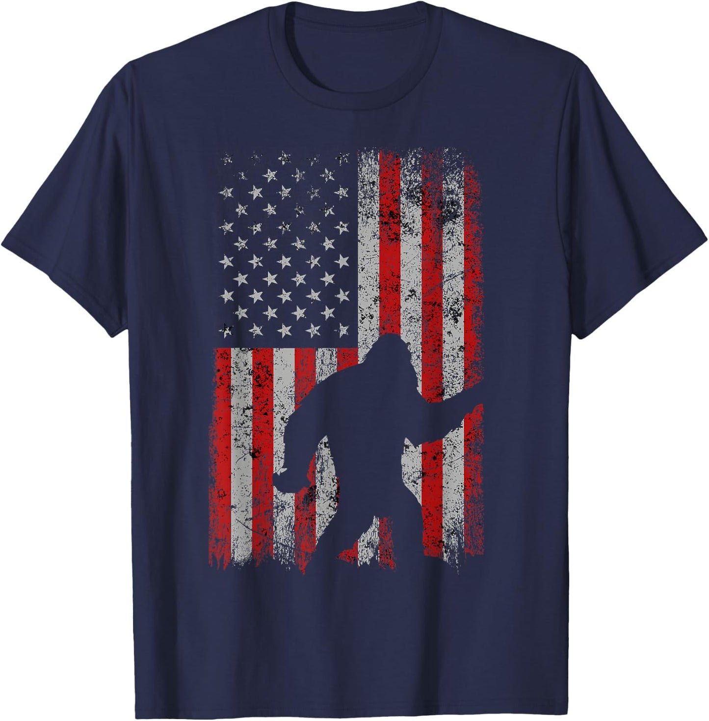 Patriotic American Flag Sasquatch Lover Gift Bigfoot Vintage T-Shirt - T-Shirt | Navy