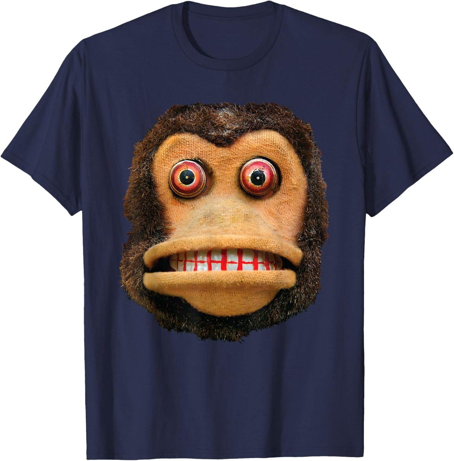 Big Buggy Eyed Monkey Face Cymbal Playing Toy Animal T-Shirt - T-Shirt | Navy