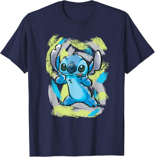 Disney Lilo and Stitch Watercolor Brushstrokes T-Shirt - T-Shirt | Navy