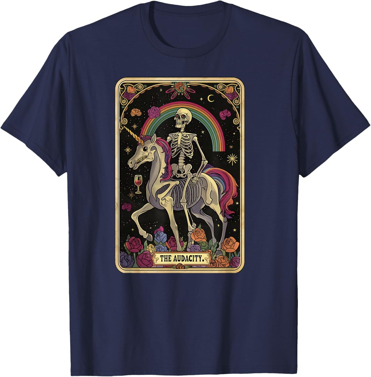 The Audacity Skeleton Tarot Card Graphic T-Shirt - T-Shirt | Navy