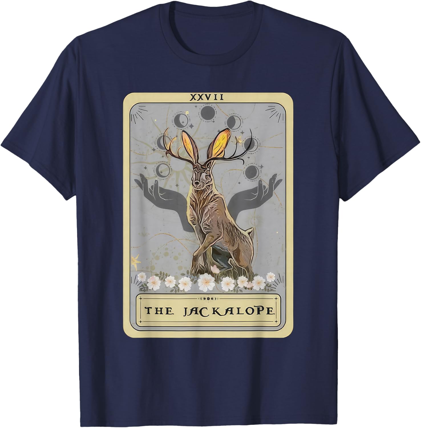 Jackalope Hat Tarot Card Monster Legend Cryptid Cryptidcore T-Shirt - T-Shirt | Navy